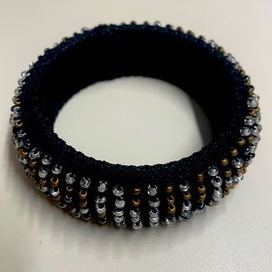 ✨ HAND MADE BLACK MESH W/SILVER/GOLD BEADS BANGLE BRACELET